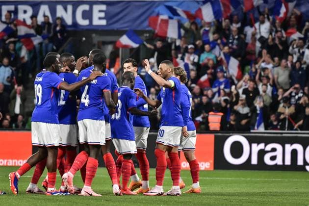 Friendly football match - France v Luxembourg French team players celebrate scoring a goal during a friendly football match between France and Luxembourg at the Stage Saint-Symphorien stadium in Metz on June 5, 2024. Photo by Firas Abdullah ABACAPRESS.COM Metz Lorraine France  Copyright: xAbdullahxFiras ABACAx