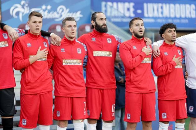 Jayson Videira Luxembourg 11 , Chris Philipps Luxembourg 7 , Vahid Selimovic Luxembourg 16 , Sofiane Ikene Luxembourg 4 , Aiman Dardari Luxembourg 17 Michael Goncalves Pinto Football, Season 20223 2024, Friendly match, International match 05 06 2024 National team France Luxembourg France vs Luxembourg Stade Saint Symphorien, Metz