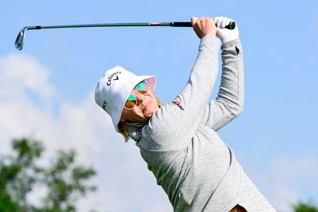 HELSINGBORG, SWEDEN 20240606 Swedens Madelene Sagström tees off on hole 12 during the Volvo Scandinavian Mixed at Vasatorp golf course outside Helsingborg HELSINGBORG SWEDEN x10030x  Copyright: xJonasxEkströmer TTx VOLVO CAR SCANDINAVIAN MIXED