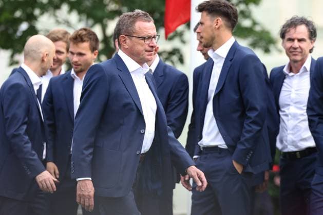 SOCCER - UEFA EURO, EM, Europameisterschaft,Fussball 2024 VIENNA,AUSTRIA,06.JUN.24 - SOCCER - UEFA European Championship, EM, Europameisterschaft preview, farewell ceremony OEFB Team. Image shows head coach Ralf Rangnick (AUT) and the team of AUT.  GEPAxpictures xArminxRauthner