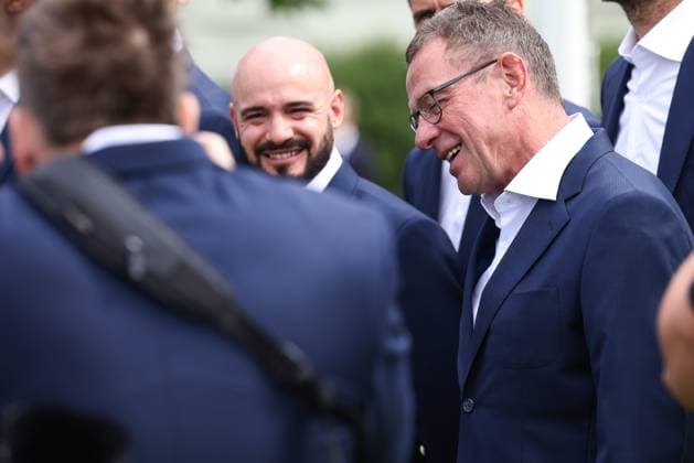 SOCCER - UEFA EURO, EM, Europameisterschaft,Fussball 2024 VIENNA,AUSTRIA,06.JUN.24 - SOCCER - UEFA European Championship, EM, Europameisterschaft preview, farewell ceremony OEFB Team. Image shows assistant coach Onur Cinel and head coach Ralf Rangnick (AUT).  GEPAxpictures xArminxRauthner