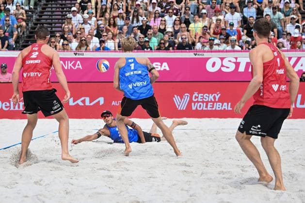 (L-R) David Schweiner of Czech Republic, Matthew Immers and Steven van de Velde of Netherlands and Ondrej Perusic of Czech Republic in action during the Pro Tour Ostrava match Ondrej Perusic and David Schweiner of Czech Republic vs Steven van de Velde and Matthew Immers of Netherlands, Ostrava, Czech Republic, June 6, 2024. (CTKxPhoto JaroslavxOzana) CTKPhotoP2024060603997  CTKPhotoP2024060603997