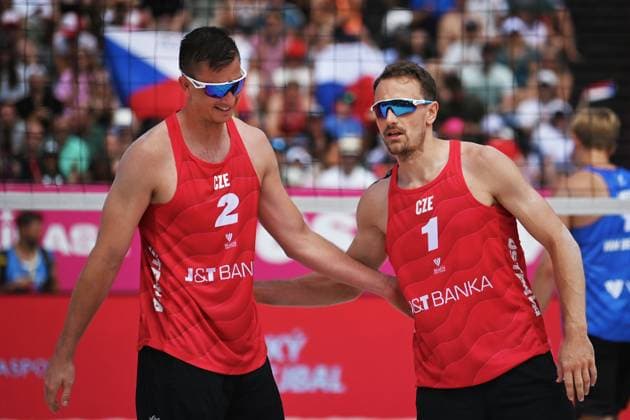 David Schweiner, left, and Ondrej Perusic of Czech Republic during the Pro Tour Ostrava match Ondrej Perusic and David Schweiner of Czech Republic vs Steven van de Velde and Matthew Immers of Netherlands, Ostrava, Czech Republic, June 6, 2024. (CTKxPhoto JaroslavxOzana) CTKPhotoP2024060604018  CTKPhotoP2024060604018