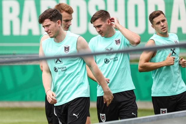 SOCCER - UEFA EURO, EM, Europameisterschaft,Fussball 2024 VIENNA,AUSTRIA,06.JUN.24 - SOCCER - UEFA European Championship, EM, Europameisterschaft preview, OEFB training camp, training. Image shows Michael Gregoritsch, Philipp Lienhart, Maximilian Woeber and Christoph Baumgartner (AUT). GEPAxpictures xArminxRauthner