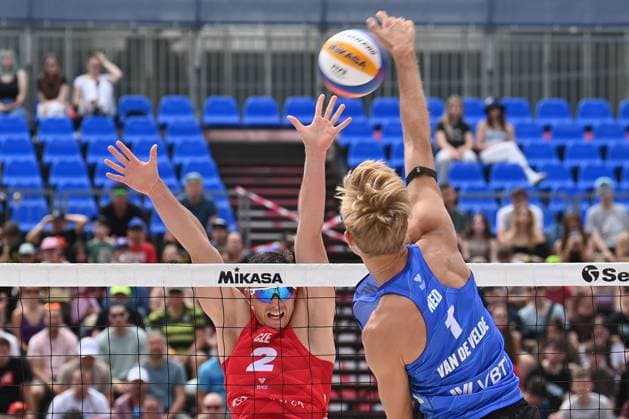 David Schweiner of Czech Republic, left, and Steven van de Velde of Netherlands in action during the Pro Tour Ostrava match Ondrej Perusic and David Schweiner of Czech Republic vs Steven van de Velde and Matthew Immers of Netherlands, Ostrava, Czech Republic, June 6, 2024. (CTKxPhoto JaroslavxOzana) CTKPhotoP2024060604218  CTKPhotoP2024060604218