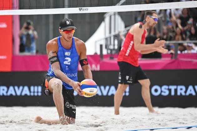 Matthew Immers of Netherlands, left, and Ondrej Perusic of Czech Republic during the Pro Tour Ostrava match Ondrej Perusic and David Schweiner of Czech Republic vs Steven van de Velde and Matthew Immers of Netherlands, Ostrava, Czech Republic, June 6, 2024. (CTKxPhoto JaroslavxOzana) CTKPhotoP2024060604335  CTKPhotoP2024060604335