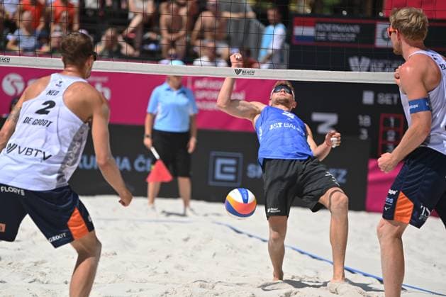 L-R Yorick De Groot (NDL), Jiri Sedlak (CZE) and Stefan Boermans (NDL) in action during the Pro Tour Ostrava match Jiri Sedlak and Jakub Sepka of Czech Republic vs Stefan Boermans and Yorick De Groot of Netherlands, Ostrava, Czech Republic, June 6, 2024. (CTKxPhoto JaroslavxOzana) CTKPhotoP2024060605687  CTKPhotoP2024060605687