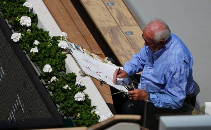 An artist paints courtside during the semi final between Coco Gauff and Iga Swiatek French Open Tennis, Day 12, Tennis, Roland Garros, Paris, France - 06 June 2024  Copyright: xJavierxGarcia Shutterstockx 14521936p
