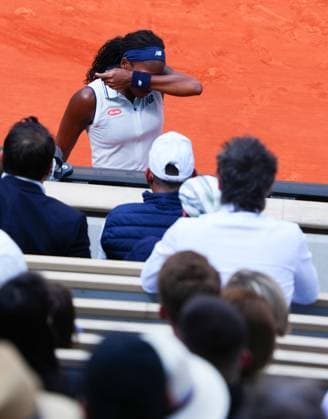Coco Gauff disputes a call from the umpire Aurelie Tourte and appears to be in tears shortly after French Open Tennis, Day 12, Tennis, Roland Garros, Paris, France - 06 June 2024  Copyright: xJavierxGarcia Shutterstockx 14521936v