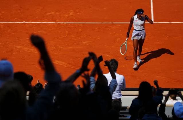 Shortly after appearing to be in tears on the court, Coco Gauff reacts as she breaks Iga Swiatek to go 3-1 up in the second set French Open Tennis, Day 12, Tennis, Roland Garros, Paris, France - 06 June 2024  Copyright: xJavierxGarcia Shutterstockx 14521936aa