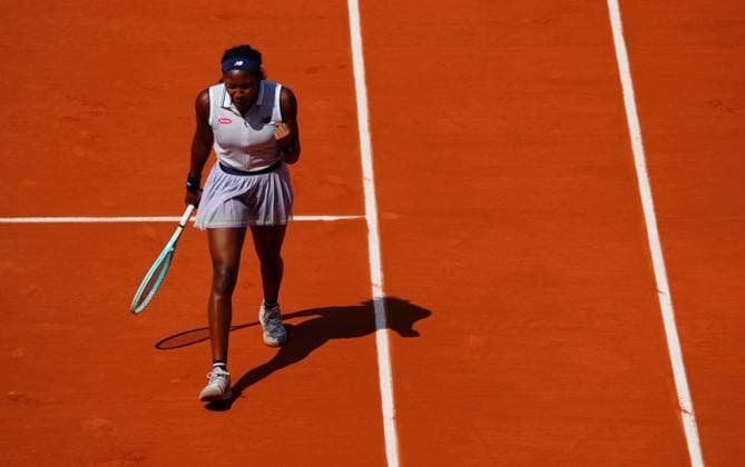 Shortly after appearing to be in tears on the court, Coco Gauff reacts as she breaks Iga Swiatek to go 3-1 up in the second set French Open Tennis, Day 12, Tennis, Roland Garros, Paris, France - 06 June 2024  Copyright: xJavierxGarcia Shutterstockx 14521936z