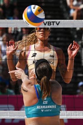 Barbora Hermannova (CZE), front, and Brandie Wilkerson (CAN) in action during the Pro Tour Ostrava match Marie-Sara Stochlova and Barbora Hermannova of Czech Republic vs Melissa Humana-Paredes and Brandie Wilkerson of Canada, Ostrava, Czech Republic, June 6, 2024. (CTKxPhoto JaroslavxOzana) CTKPhotoP2024060606395  CTKPhotoP2024060606395