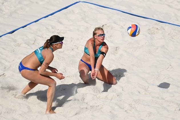 L-R Barbora Hermannova, Marie-Sara Stochlova (CZE) in action during the Pro Tour Ostrava match Marie-Sara Stochlova and Barbora Hermannova of Czech Republic vs Melissa Humana-Paredes and Brandie Wilkerson of Canada, Ostrava, Czech Republic, June 6, 2024. (CTKxPhoto JaroslavxOzana) CTKPhotoP2024060606421  CTKPhotoP2024060606421
