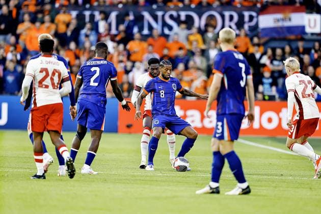 ROTTERDAM, 06-06-2024, Stadium de Kuip, Friendly match between Netherlands and Canada. goalkeeper Netherlands Bart Verbruggen player Netherlands Georginio Wijnaldum vs player Canada Alphonso Davies Netherlands - Canada (friendly)  x25432507x Copyright: