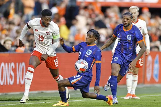 ROTTERDAM, 06-06-2024, Stadium de Kuip, Friendly match between Netherlands and Canada.player Netherlands Jeremie Frimpong vs player Canada Alphonso Davies Netherlands - Canada (friendly)  x25432513x Copyright: