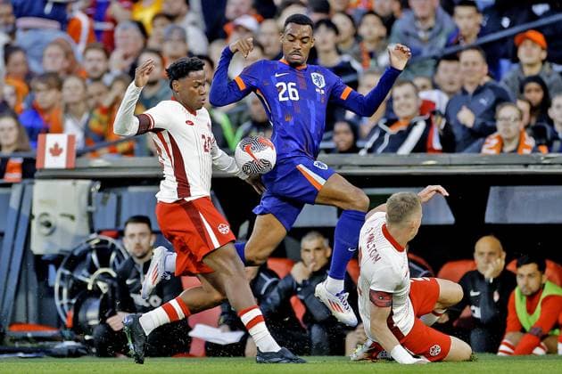 ROTTERDAM, 06-06-2024, Stadium de Kuip, Friendly match between Netherlands and Canada. player Netherlands Ryan Gravenberch vs player Canada Jonathan David Netherlands - Canada (friendly)  x25432673x Copyright: