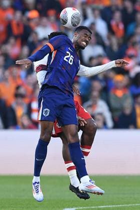 International soccer match Netherlands Canada on 06 06 2024 at Feyenoord Stadium in Rotterdam Ryan Gravenberch Netherlands , front Jonathan David Canada , back xRx