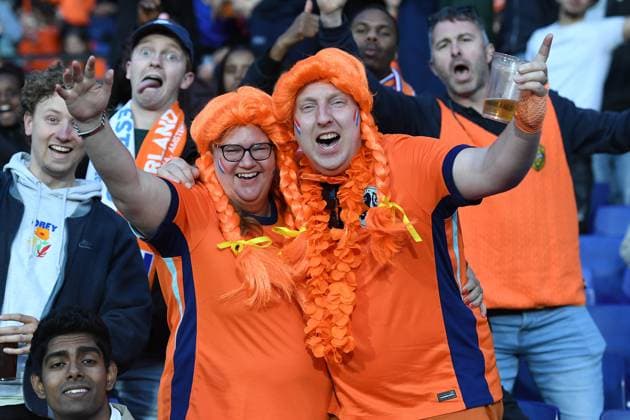 International soccer match Netherlands Canada on 06 06 2024 at Feyenoord Stadium in Rotterdam Two fans of the Netherlands xRx