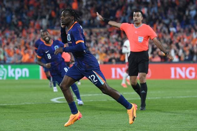 International soccer match Netherlands Canada on 06 06 2024 at Feyenoord Stadium in Rotterdam Goal celebration to 2 0 by Jeremie Frimpong Netherlands xRx