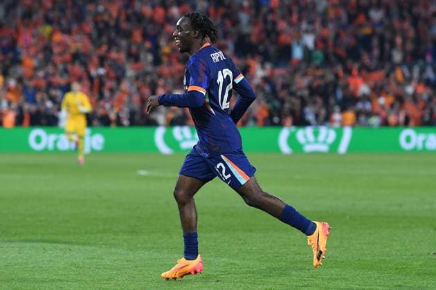 International soccer match Netherlands Canada on 06 06 2024 at Feyenoord Stadium in Rotterdam Goal celebration to 2 0 by Jeremie Frimpong Netherlands xRx