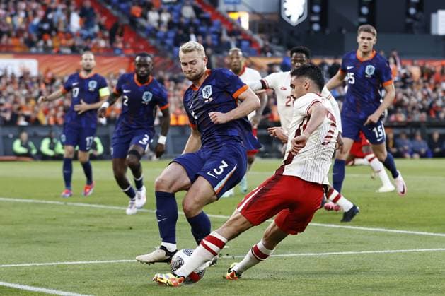 ROTTERDAM - (l-r) Matthijs De Ligt of Holland, Stephen Eustaquio of Canada during the friendly Interland match between the Netherlands and Canada at Feyenoord Stadium de Kuip on June 6, 2024 in Rotterdam, Netherlands. ANP MAURICE VAN STEEN International Friendly, Länderspiel, Nationalmannschaft 2024 xVIxANPxSportx xxANPxIVx 500462156 originalFilename: 500462156.jpg