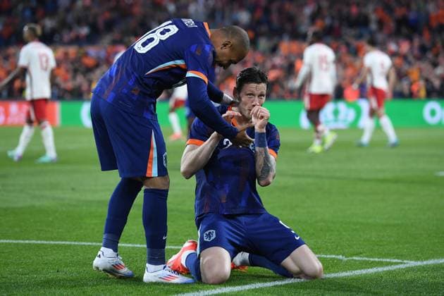 International soccer match Netherlands Canada on 06 06 2024 at Feyenoord Stadium in Rotterdam Goal celebration to 3 0 by Wout Weghorst Netherlands xRx