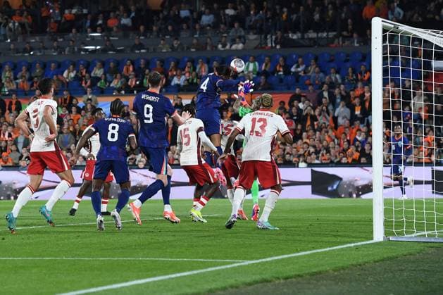 International soccer match Netherlands Canada on 06 06 2024 at Feyenoord Stadium in Rotterdam Goal for 4 0 by Virgil van Dijk Netherlands xRx