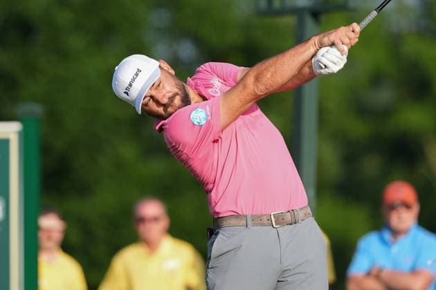 DUBLIN, OH - JUNE 06: Stephan Jaeger plays his stop from the tee box of hole one during the first round of the Memorial Tournament presented by Workday on June 6, 2024 at Muirfield Village Golf Club in Dublin, Ohio. (Photo by Jason Mowry Icon Sportswire) GOLF: JUN 06 PGA, Golf Herren the Memorial Tournament presented by Workday EDITORIAL USE ONLY Icon240606004