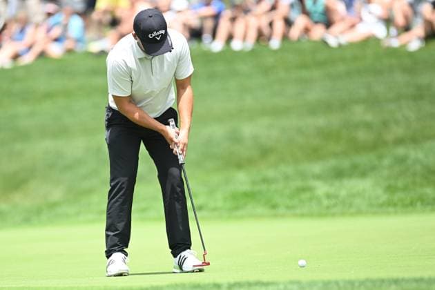 June 6, 2024: Xander Schauffele (USA) putts on 0the 14th hole during the first round at the Memorial Tournament in Dublin, Ohio. Cal Media Dublin USA - ZUMAc04_ 20240606_zma_c04_071 Copyright: xBrentxClarkx