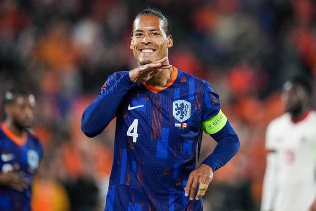 2024-06-06 Netherlands v Canada - Friendly International ROTTERDAM, NETHERLANDS - JUNE 6: Virgil van Dijk of Netherlands celebrates the fourth goal during the Friendly international match, Länderspiel, Nationalmannschaft between Netherlands and Canada at Stadion Feijenoord de Kuip on June 6, 2024 in Rotterdam, Netherlands. (Photo by Patrick Goosen BSR Agency) Rotterdam Netherlands Content not available for redistribution in The Netherlands directly or indirectly through any third parties. Copyright: xBSRxAgencyx