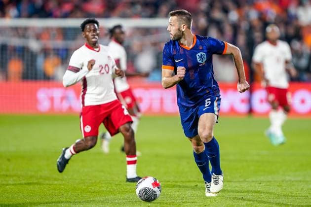 2024-06-06 Netherlands v Canada - Friendly International ROTTERDAM, NETHERLANDS - JUNE 6: Stefan De Vrij of Netherlands runs with the ball during the Friendly international match, Länderspiel, Nationalmannschaft between Netherlands and Canada at Stadion Feijenoord de Kuip on June 6, 2024 in Rotterdam, Netherlands. (Photo by Andre Weening BSR Agency) Rotterdam Netherlands Content not available for redistribution in The Netherlands directly or indirectly through any third parties. Copyright: xBSRxAgencyx