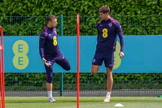 England Training England defender Kieran Trippier and England defender John Stones during the England Training session ahead of the friendly International vs Iceland at the Tottenham Hotspur Training Ground, Enfield, England, United Kingdom on 6 June 2024 Editorial use only. All images are copyright Every Second Media Limited. No images may be reproduced without prior permission. Copyright: xIMAGO EveryxSecondxMediax ESM-1028-0057