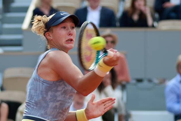 (240607) -- PARIS, June 7, 2024 -- Mirra Andreeva returns a shot during the women s singles semifinal match between Jasmine Paolini of Italy and Mirra Andreeva of Russia at the French tennis tournament at Roland Garros in Paris, France, on June 6, 2024. ) (SP)FRANCE-PARIS-TENNIS-FRENCH OPEN-WOMEN S SINGLES MengxDingbo 