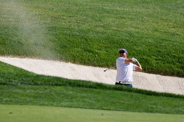 DUBLIN, OH - JUNE 06: Hideki Matsuyama (JPN) plays a shot from a fairway bunker at the 17th hole during the first round of the Memorial Tournament presented by Workday at Muirfield Village Golf Club on June 06, 2024 in Dublin, Ohio. (Photo by Joe Robbins Icon Sportswire) GOLF: JUN 06 PGA, Golf Herren the Memorial Tournament presented by Workday EDITORIAL USE ONLY Icon5732406061131