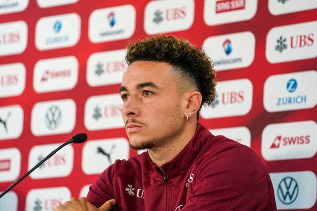 St Gallen, Switzerland Press conference of the Swiss national team with national team coach Murat Yakin and national player Ruben Vergas before the last test match against Austria Uefa Euro 2024, soccer, international match, media conference, PK, Kybunpark Copyright: xJoeranxSteinsiekx