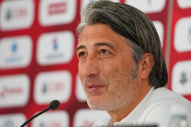St Gallen, Switzerland Press conference of the Swiss national team with national team coach Murat Yakin and national player Ruben Vergas before the last test match against Austria Uefa Euro 2024, soccer, international match, media conference, PK, Kybunpark Copyright: xJoeranxSteinsiekx