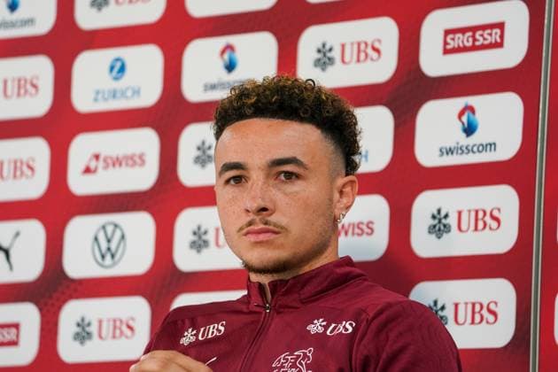 St Gallen, Switzerland Press conference of the Swiss national team with national team coach Murat Yakin and national player Ruben Vergas before the last test match against Austria Uefa Euro 2024, soccer, international match, media conference, PK, Kybunpark Copyright: xJoeranxSteinsiekx