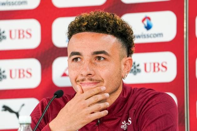 St Gallen, Switzerland Press conference of the Swiss national team with national team coach Murat Yakin and national player Ruben Vergas before the last test match against Austria Uefa Euro 2024, soccer, international match, media conference, PK, Kybunpark Copyright: xJoeranxSteinsiekx
