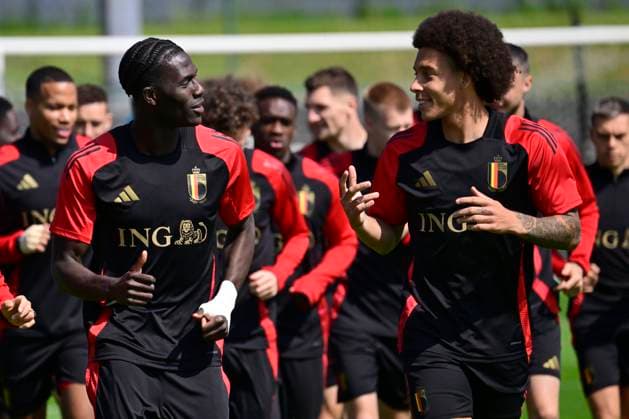 Media Activities of the Belgian National Football team - 20240607 TUBIZE, BELGIUM - JUNE 07 : Onana Amadou midfielder of Belgium and Witsel Axel midfielder of Belgium during a training session prior to the UEFA EURO, EM, Europameisterschaft,Fussball 2024 European Football Championship at the Belgian National Football center on June 07, 2024 in Tubize, Belgium, 07 06 2024 Tubize Belgium  Copyright: xPeterxDexVoechtx