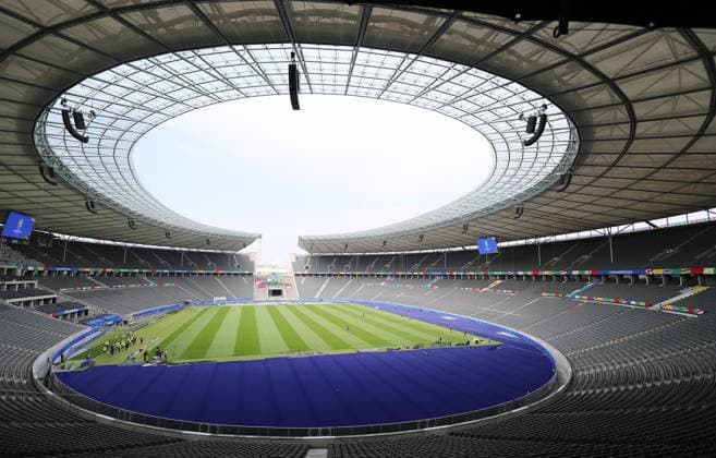 Inside view Overview Media Day Olympiastadion Berlin in preparation Sport Football Soccer Euro 2024 European Championship European Championship Men Season 2023 2024 07 06 2024 DFL regulations prohibit any use of photographs as image sequences and or quasi video