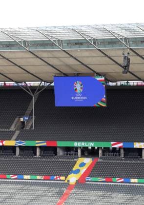 Interior view EM Logo Media Day Olympiastadion Berlin in preparation Sport Football Soccer Euro 2024 European Championship EM Men Season 2023 2024 07 06 2024 DFL regulations prohibit any use of photographs as image sequences and or quasi video