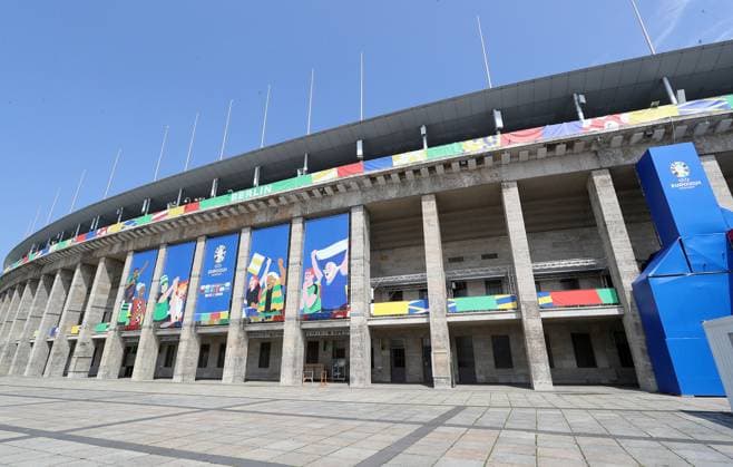 Exterior view Overview Media Day Olympiastadion Berlin in preparation Sport Football Soccer Euro 2024 European Championship European Championship Men Season 2023 2024 07 06 2024 DFL regulations prohibit any use of photographs as image sequences and or quasi video