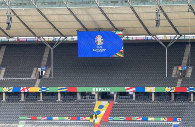 Football, men, season 2023 2024, before the European Championship 2024 in Germany, Stadium Open Media Day in the Berlin Olympic Stadium, in the picture the stadium is already decorated inside, 07 06 2024, Copyright: xMatthiasxKochx