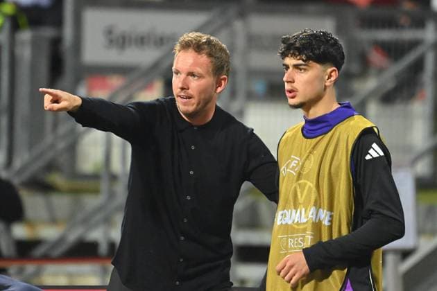 National coach Julian NAGELSMANN GER with Aleksandar PAVLOVIC GER before substitution gestures,gives instructions Soccer international Germany GER Ukraine UKR 0 0 on 03 06 2024, Max Morlock Stadion Nuernberg