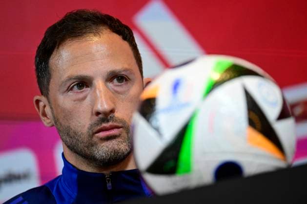 Media Activities of the Belgian National Football team - 20240607 TUBIZE, BELGIUM - JUNE 07 : Tedesco Domenico head coach of Belgium talking to the press during a press conference, PK, Pressekonferenz prior to the UEFA EURO, EM, Europameisterschaft,Fussball 2024 European Football Championship at the Belgian National Football center on June 07, 2024 in Tubize, Belgium, 07 06 2024 Tubize Belgium  Copyright: xPeterxDexVoechtx