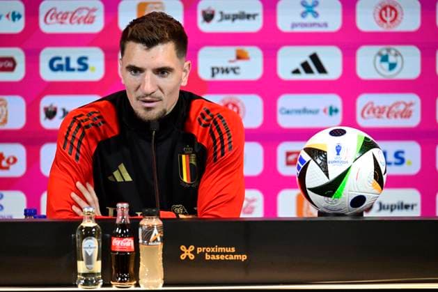 Media Activities of the Belgian National Football team - 20240607 TUBIZE, BELGIUM - JUNE 07 : Meunier Thomas defender of Belgium talking to the press during a press conference, PK, Pressekonferenz prior to the UEFA EURO, EM, Europameisterschaft,Fussball 2024 European Football Championship at the Belgian National Football center on June 07, 2024 in Tubize, Belgium, 07 06 2024 Tubize Belgium  Copyright: xPeterxDexVoechtx