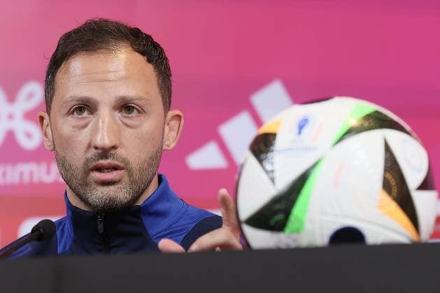 Belgium s head coach Domenico Tedesco pictured during a press conference, PK, Pressekonferenz of the Belgian national soccer team Red Devils, at the Royal Belgian Football Association s training center in Tubize, Friday 07 June 2024. The Red Devils are preparing for the Euro 2024 European Championships in Germany. BRUNOxFAHY  x94103031x