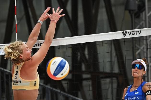 L-R Marie-Sara Stochlova (CZE) and Joana Mader (CHE) in action during the Pro Tour Ostrava match Marie-Sara Stochlova and Barbora Hermannova of Czech Republic vs Joana Verge-Depre and Anouk Mader of Switzerland, Ostrava, Czech Republic, June 7, 2024. (CTKxPhoto JaroslavxOzana) CTKPhotoP2024060703850  CTKPhotoP2024060703850