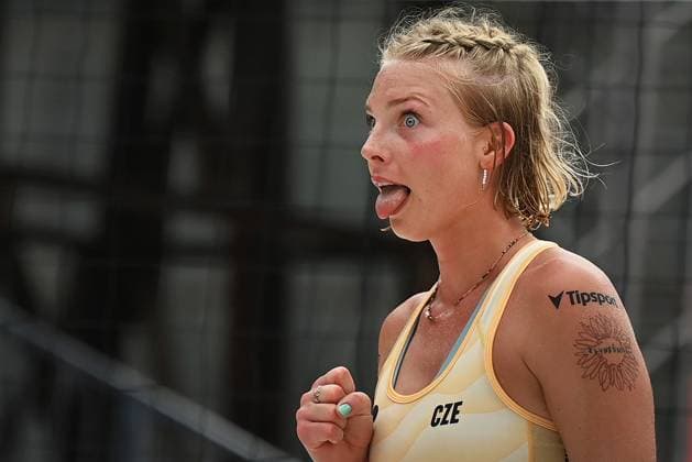 Marie-Sara Stochlova (CZE) in action during the Pro Tour Ostrava match Marie-Sara Stochlova and Barbora Hermannova of Czech Republic vs Joana Verge-Depre and Anouk Mader of Switzerland, Ostrava, Czech Republic, June 7, 2024. (CTKxPhoto JaroslavxOzana) CTKPhotoP2024060703942  CTKPhotoP2024060703942