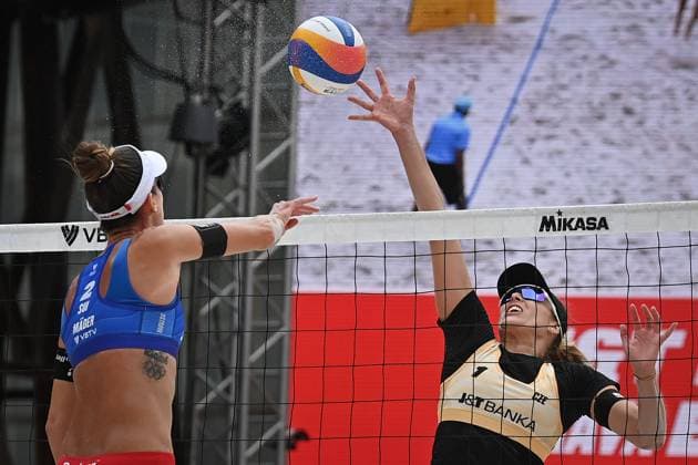 L-R Anouk Mader (SUI), Barbora Hermannova (CZE) in action during the Pro Tour Ostrava match Marie-Sara Stochlova and Barbora Hermannova of Czech Republic vs Joana Verge-Depre and Anouk Mader of Switzerland, Ostrava, Czech Republic, June 7, 2024. (CTKxPhoto JaroslavxOzana) CTKPhotoP2024060704118  CTKPhotoP2024060704118